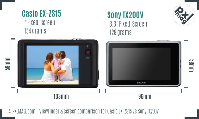 Casio EX-ZS15 vs Sony TX200V Screen and Viewfinder comparison