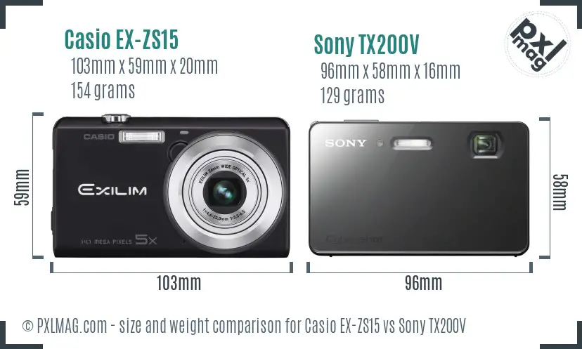 Casio EX-ZS15 vs Sony TX200V size comparison