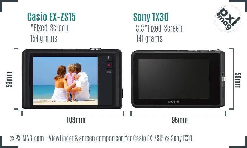 Casio EX-ZS15 vs Sony TX30 Screen and Viewfinder comparison