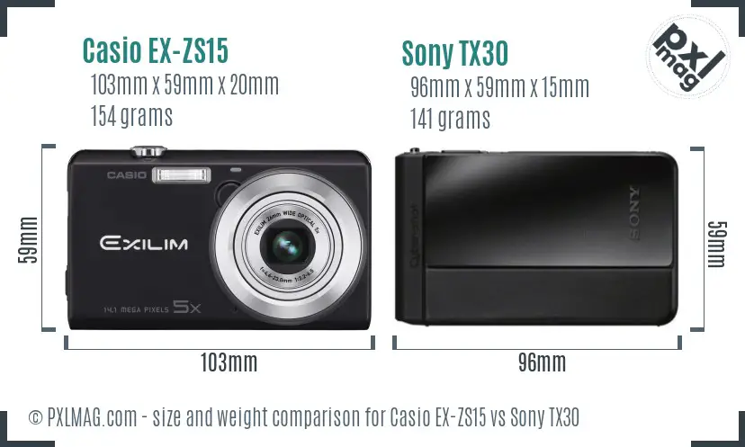Casio EX-ZS15 vs Sony TX30 size comparison