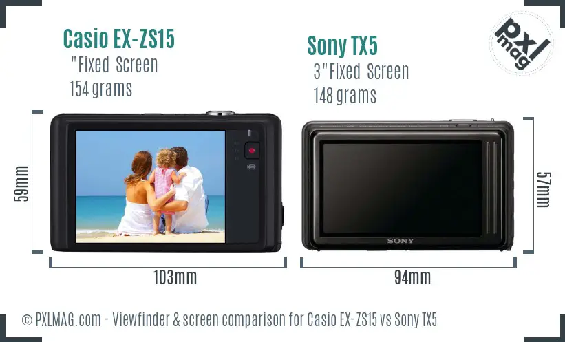 Casio EX-ZS15 vs Sony TX5 Screen and Viewfinder comparison