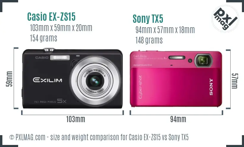 Casio EX-ZS15 vs Sony TX5 size comparison