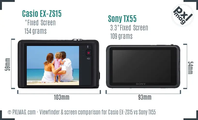 Casio EX-ZS15 vs Sony TX55 Screen and Viewfinder comparison