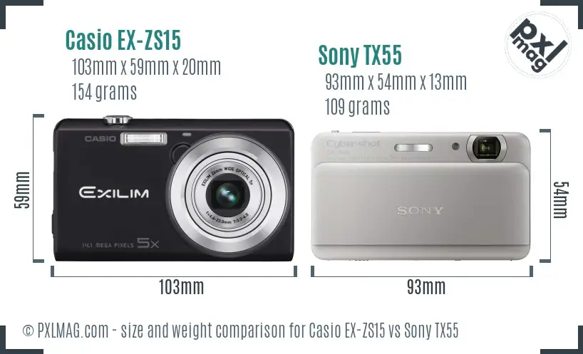 Casio EX-ZS15 vs Sony TX55 size comparison