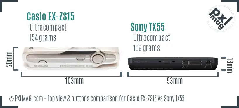 Casio EX-ZS15 vs Sony TX55 top view buttons comparison