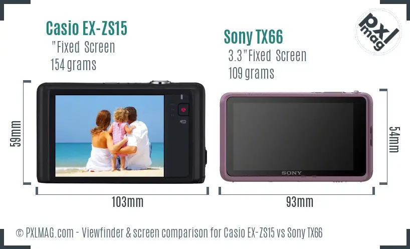 Casio EX-ZS15 vs Sony TX66 Screen and Viewfinder comparison