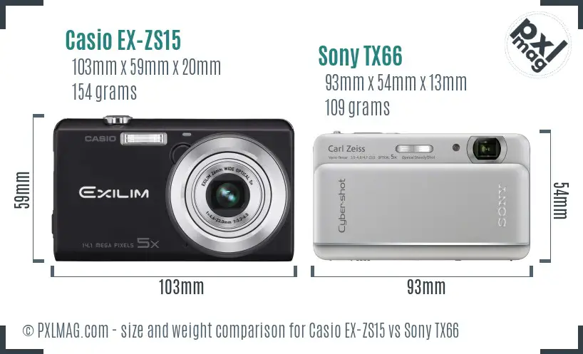 Casio EX-ZS15 vs Sony TX66 size comparison