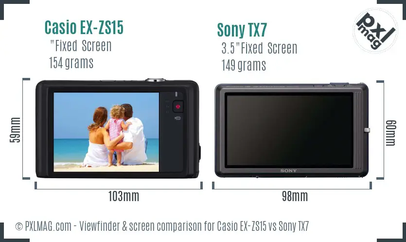 Casio EX-ZS15 vs Sony TX7 Screen and Viewfinder comparison