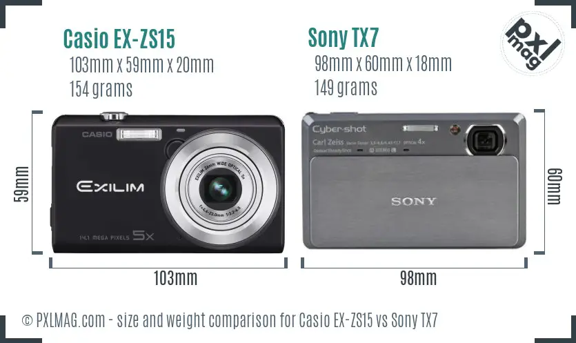 Casio EX-ZS15 vs Sony TX7 size comparison