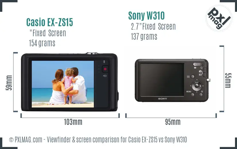 Casio EX-ZS15 vs Sony W310 Screen and Viewfinder comparison Casio EX-ZS15 vs Sony W310 Screen and Viewfinder comparison