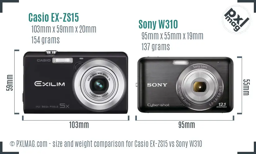 Casio EX-ZS15 vs Sony W310 size comparison Casio EX-ZS15 vs Sony W310 size comparison