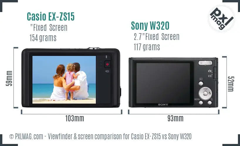Casio EX-ZS15 vs Sony W320 Screen and Viewfinder comparison