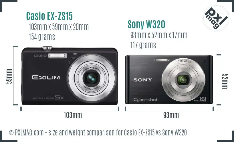 Casio EX-ZS15 vs Sony W320 size comparison