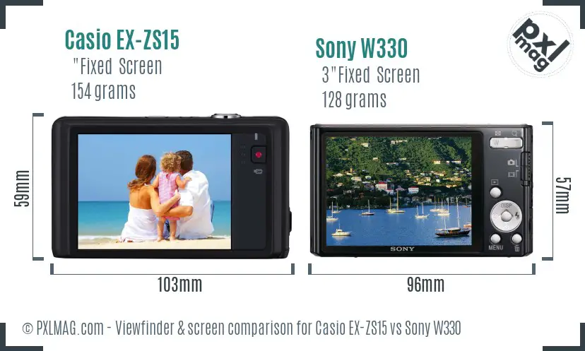 Casio EX-ZS15 vs Sony W330 Screen and Viewfinder comparison