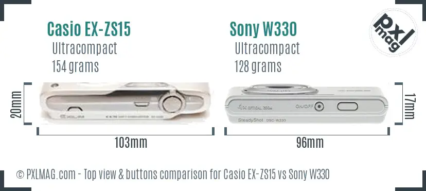 Casio EX-ZS15 vs Sony W330 top view buttons comparison