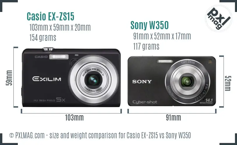 Casio EX-ZS15 vs Sony W350 size comparison
