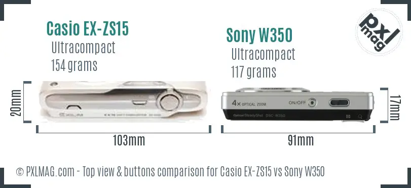 Casio EX-ZS15 vs Sony W350 top view buttons comparison