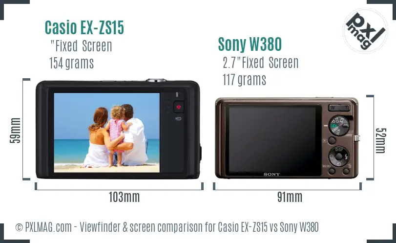 Casio EX-ZS15 vs Sony W380 Screen and Viewfinder comparison