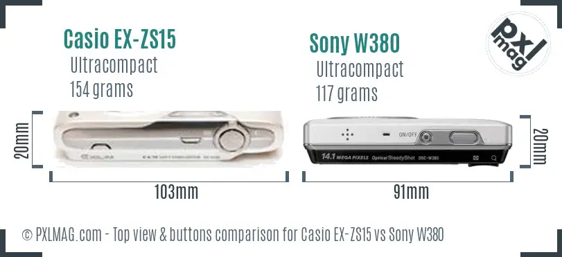 Casio EX-ZS15 vs Sony W380 top view buttons comparison