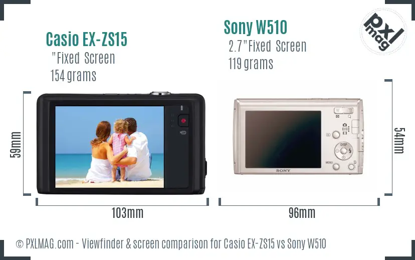 Casio EX-ZS15 vs Sony W510 Screen and Viewfinder comparison