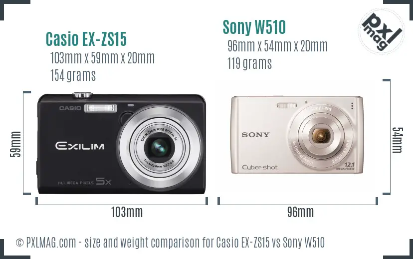 Casio EX-ZS15 vs Sony W510 size comparison