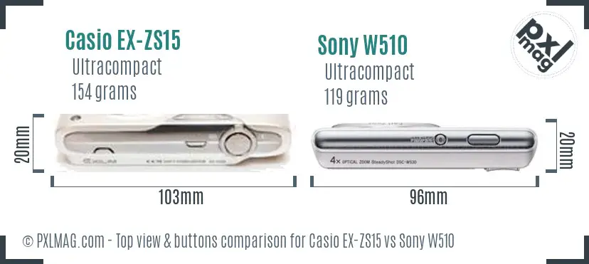 Casio EX-ZS15 vs Sony W510 top view buttons comparison