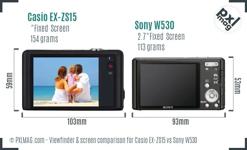 Casio EX-ZS15 vs Sony W530 Screen and Viewfinder comparison