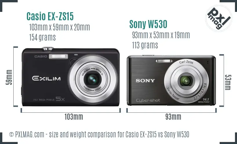 Casio EX-ZS15 vs Sony W530 size comparison
