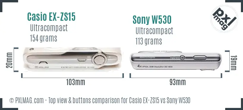 Casio EX-ZS15 vs Sony W530 top view buttons comparison