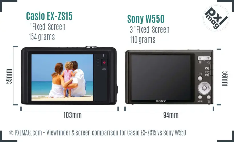 Casio EX-ZS15 vs Sony W550 Screen and Viewfinder comparison