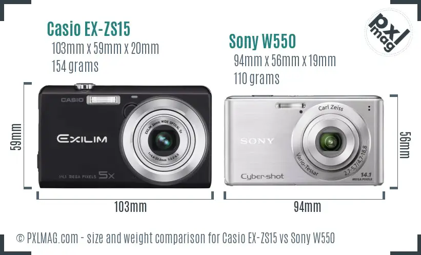 Casio EX-ZS15 vs Sony W550 size comparison