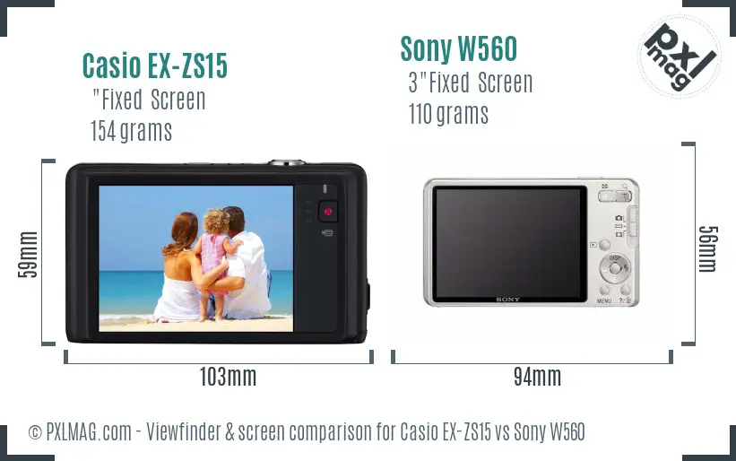 Casio EX-ZS15 vs Sony W560 Screen and Viewfinder comparison