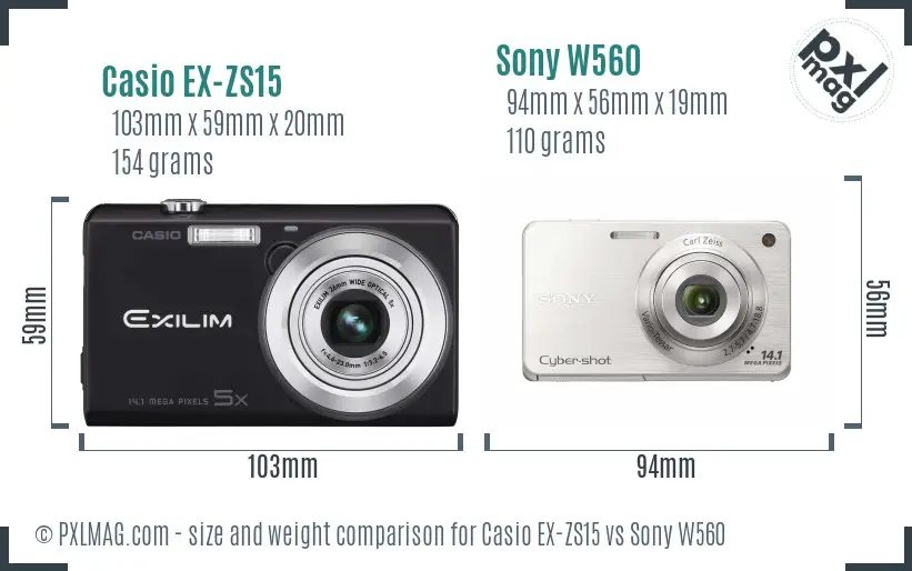 Casio EX-ZS15 vs Sony W560 size comparison