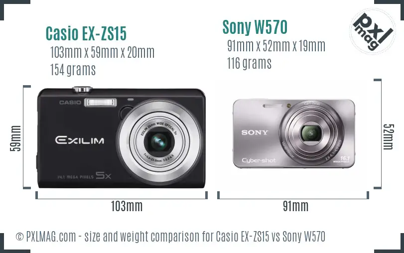 Casio EX-ZS15 vs Sony W570 size comparison