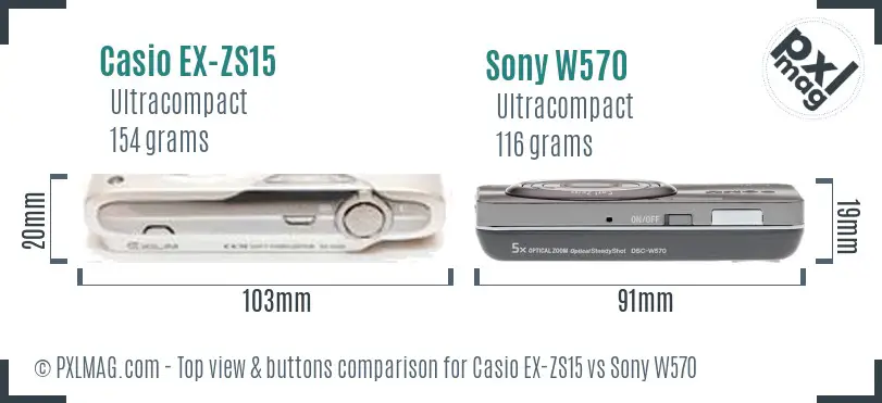 Casio EX-ZS15 vs Sony W570 top view buttons comparison