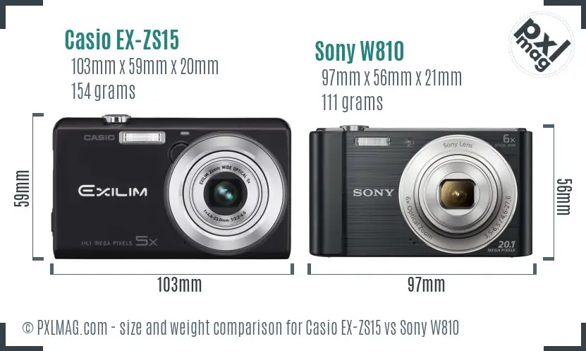Casio EX-ZS15 vs Sony W810 size comparison