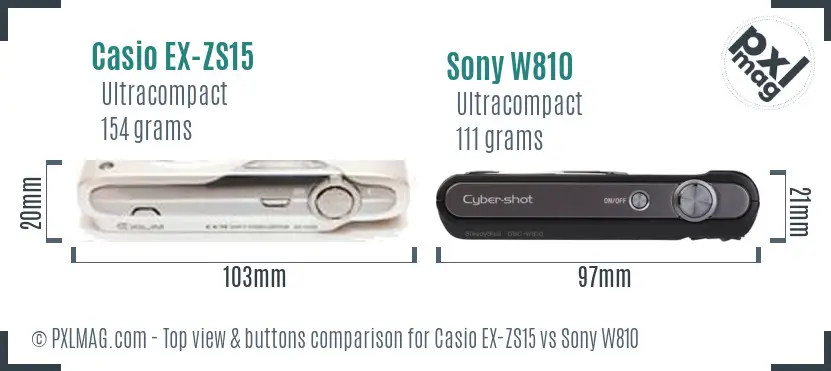 Casio EX-ZS15 vs Sony W810 top view buttons comparison