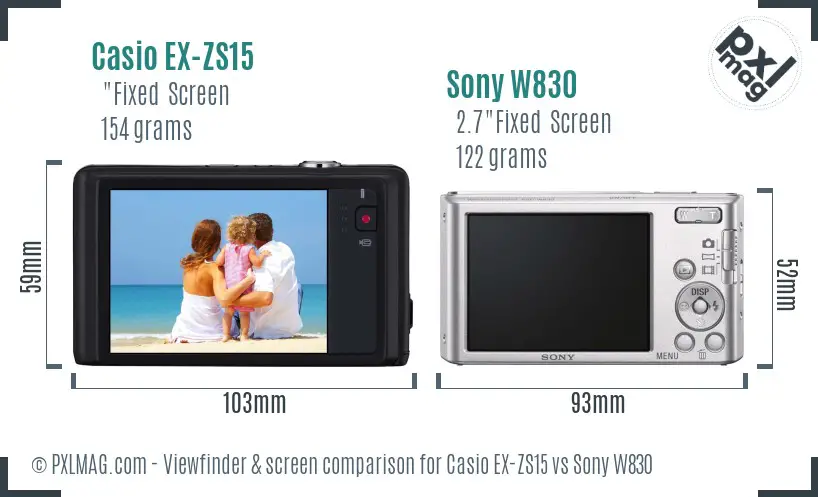 Casio EX-ZS15 vs Sony W830 Screen and Viewfinder comparison