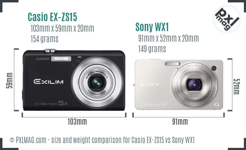 Casio EX-ZS15 vs Sony WX1 size comparison