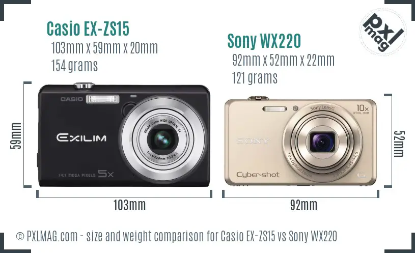 Casio EX-ZS15 vs Sony WX220 size comparison