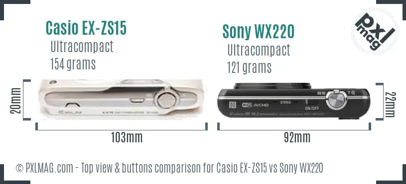 Casio EX-ZS15 vs Sony WX220 top view buttons comparison