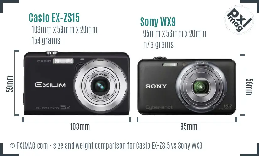 Casio EX-ZS15 vs Sony WX9 size comparison