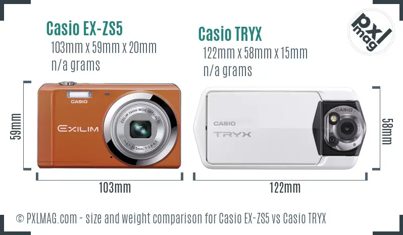 Casio EX-ZS5 vs Casio TRYX size comparison