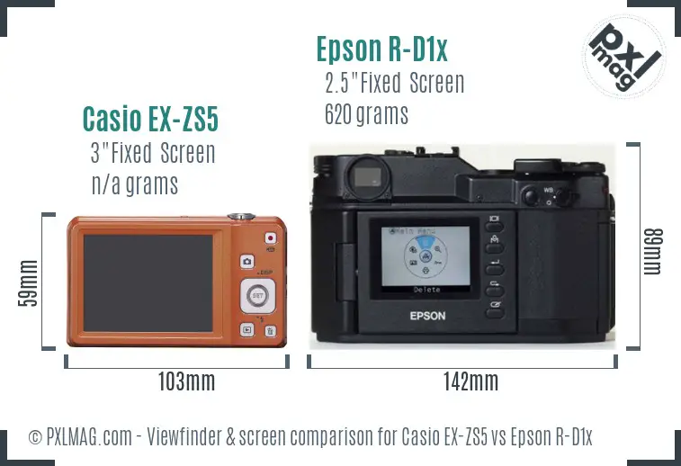 Casio EX-ZS5 vs Epson R-D1x Screen and Viewfinder comparison