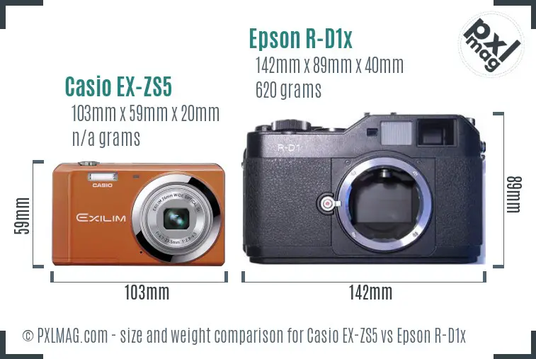 Casio EX-ZS5 vs Epson R-D1x size comparison