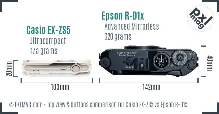 Casio EX-ZS5 vs Epson R-D1x top view buttons comparison