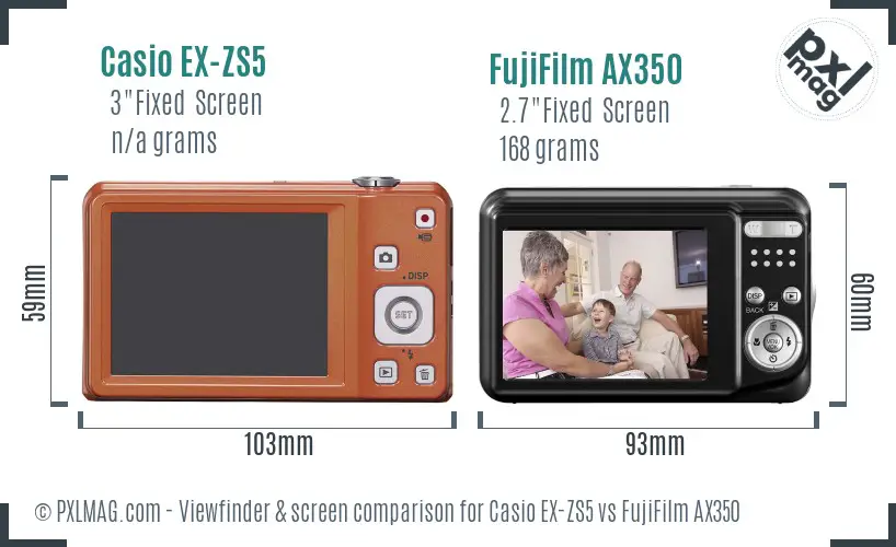 Casio EX-ZS5 vs FujiFilm AX350 Screen and Viewfinder comparison