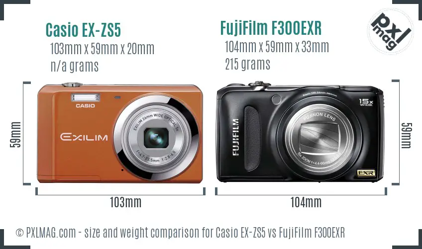 Casio EX-ZS5 vs FujiFilm F300EXR size comparison Casio EX-ZS5 vs FujiFilm F300EXR size comparison