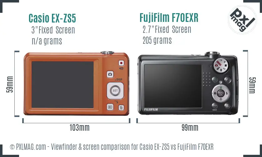 Casio EX-ZS5 vs FujiFilm F70EXR Screen and Viewfinder comparison