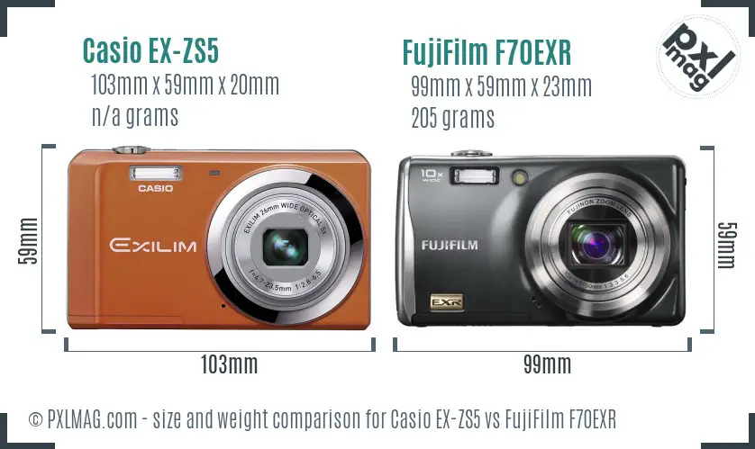 Casio EX-ZS5 vs FujiFilm F70EXR size comparison Casio EX-ZS5 vs FujiFilm F70EXR size comparison